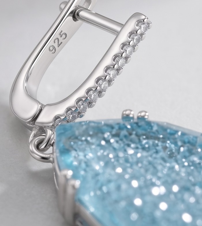 Angelina 20.9 carat authentic Aquamarine .925 Sterling Silver Handcrafted Earrings - Clasp detail of Angelina Aquamarine in .925 Sterling Silver