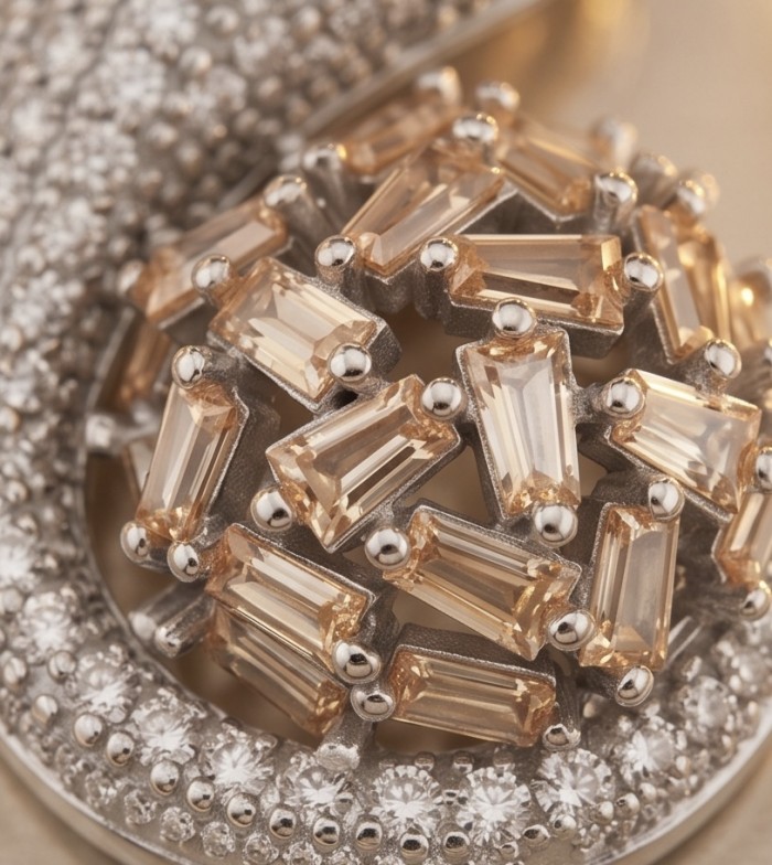 Antonina - 4.5 carat Morganite .925 Sterling Silver dipped in rhodium handcrafted incredible Pendant - Close-up of 4.5 carat Morganite in .925 Sterling Silver setting.