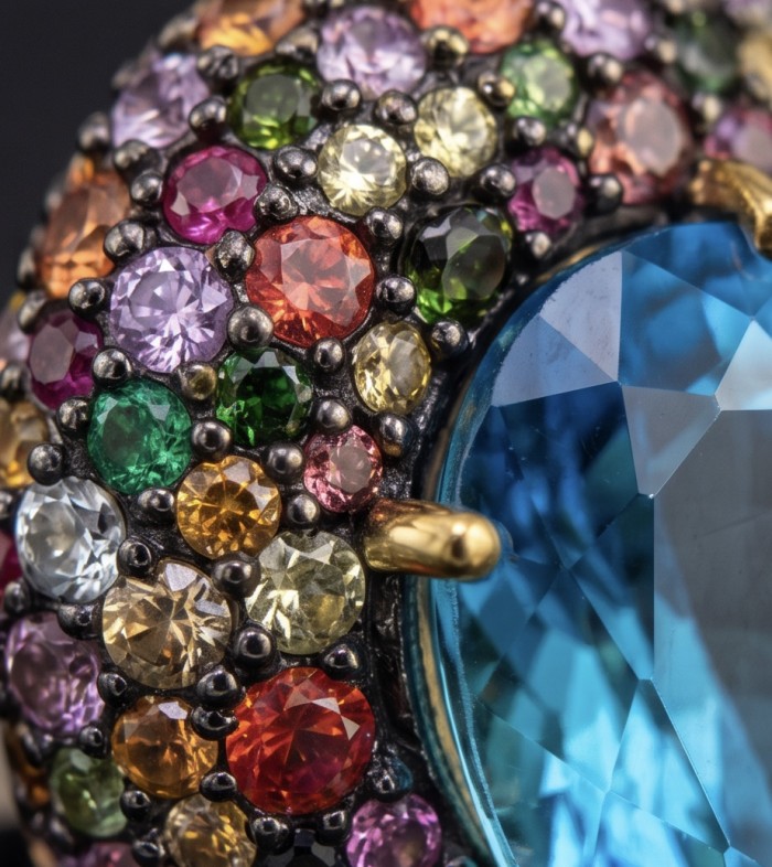 Poseidon 33.8 carat Swiss Blue Topaz Sapphire 18k Gold over .925 Sterling Silver handcrafted Large ring size 7 - Close-up of Poseidon Swiss Blue Topaz Sapphire in 18k Gold.