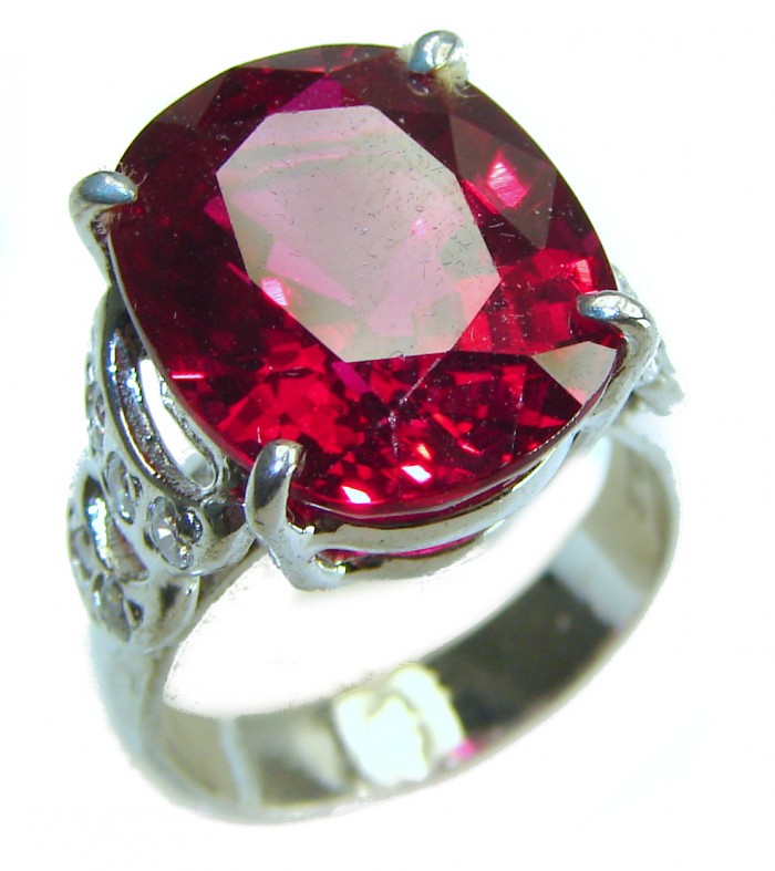 Red Brilliance 12.5 carat Red Topaz .925 Silver handcrafted Cocktail Ring s. 6 - photo 3