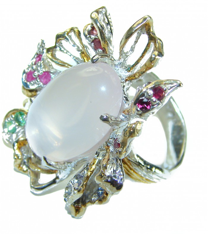 Real Beauty authentic Rose Quartz 14K Gold over .925 Sterling Silver Large handcrafted Ring size 7 - photo 2