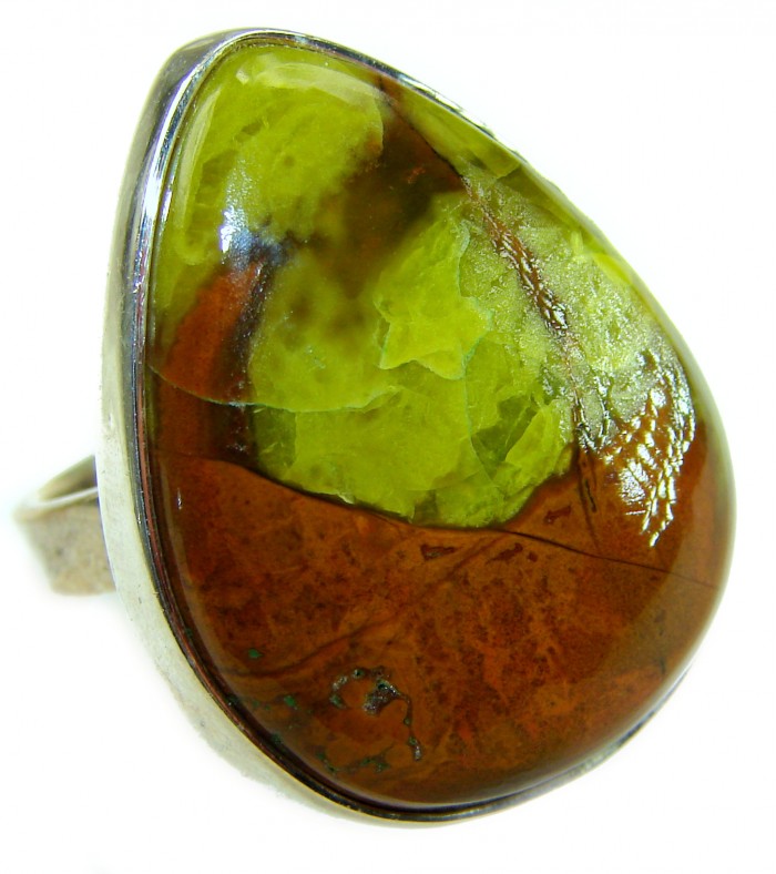 LARGE Authentic Morrisonite Jasper Sterling Silver handmade Ring size 8 adjustable - Stone close-up of large Morrisonite Jasper sterling silver ring