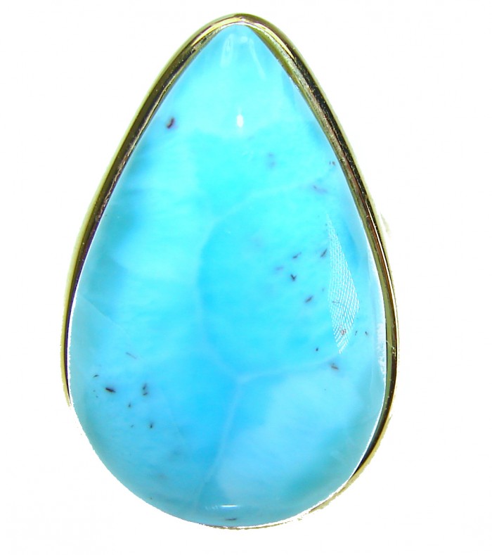 Blue Dream Blue Larimar 18K Gold over .925 Sterling Silver handmade Large Solid ring size 7 1/2 - photo 3