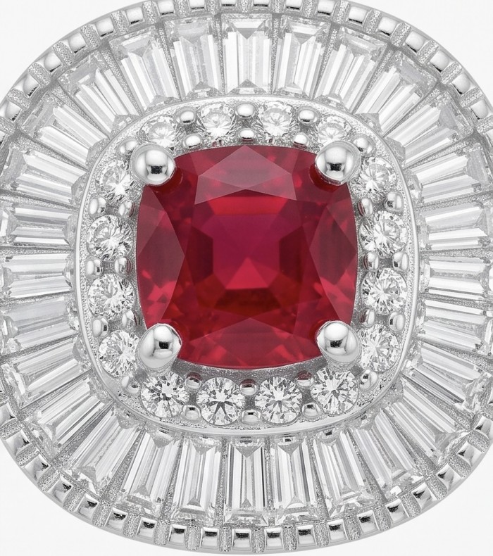 Art Deco 0.7 ctw Mozambique Ruby .925 Sterling Silver handcrafted Statement Ring size 7 1/4 - Stone close-up of Art Deco Mozambique Ruby in sterling silver setting.