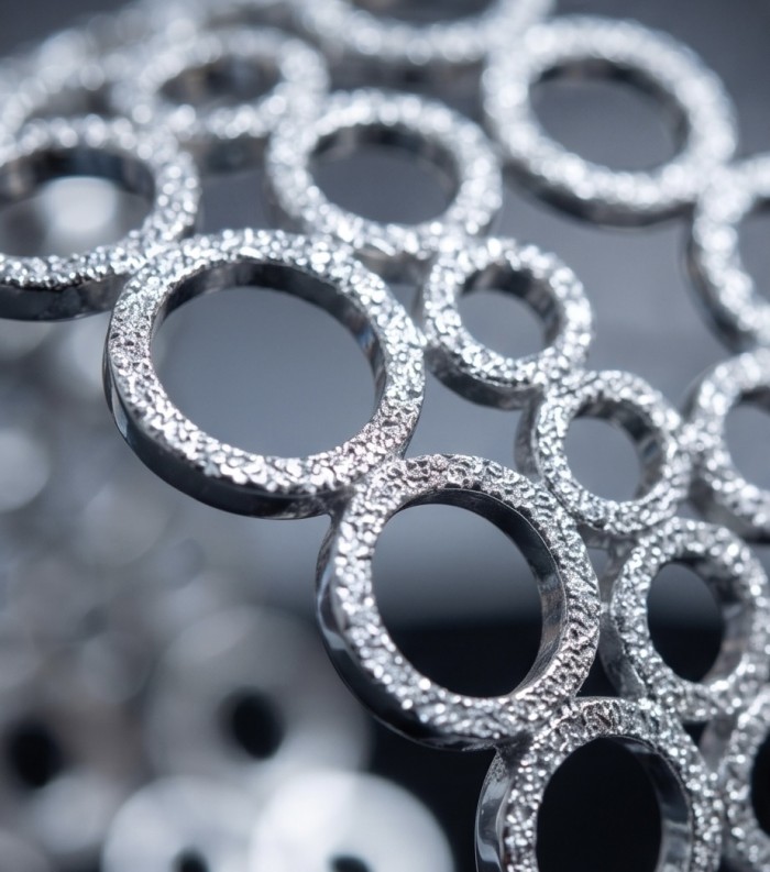 Dolce Vita - Precious Natural 12.5 carat pave White Topaz rhodium over .925 Sterling Silver handcrafted bracelet - Close-up of Dolce Vita White Topaz rings with textured surface.