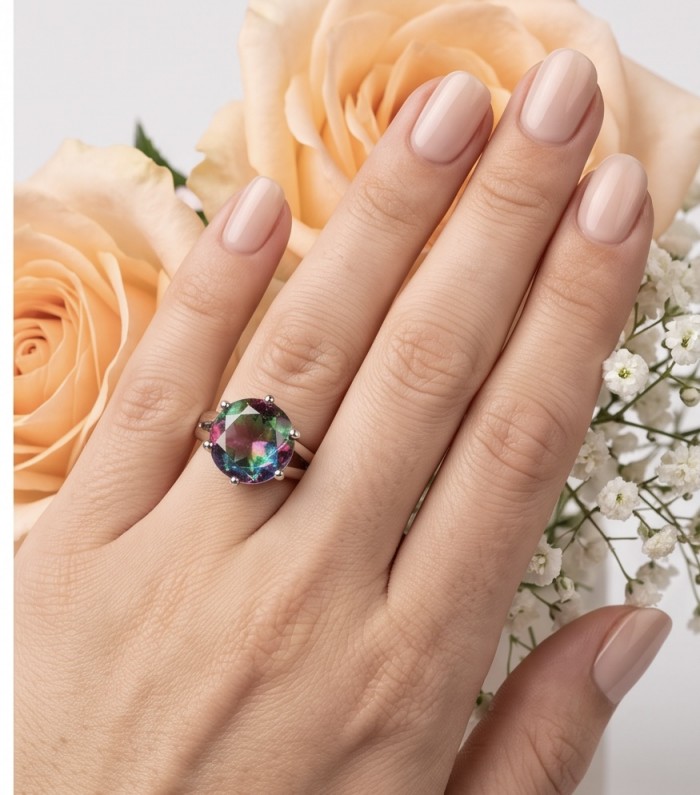 7.8 carat Brazilian Tourmaline .925 Sterling Silver Perfectly handcrafted Ring s. 7 - Tourmaline ring on hand with roses and baby's breath in background