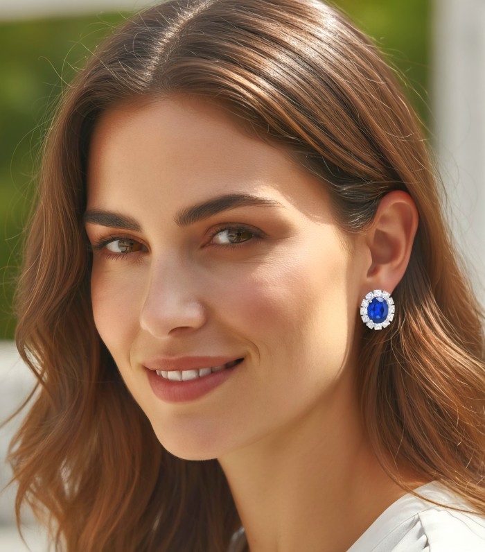 Authentic 10.5 carat Sapphire rhodium over .925 Sterling Silver handcrafted earrings - photo 1
