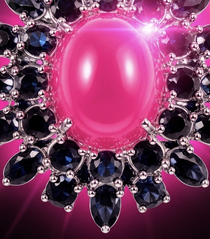 New World - authentic 22.5 carat Star Ruby Sapphire rhodium over .925 Sterling Silver handcrafted Pendant - Close-up of New World 22.5 carat Star Ruby Sapphire rhodium detail