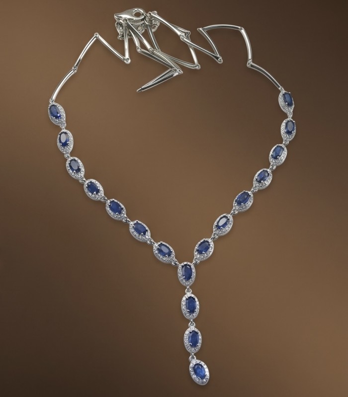 Luxurious 9.2 carat Genuine Tanzanite .925 Sterling Silver handmade Necklace - Luxurious Tanzanite Necklace, overhead view, sterling silver, 9.2 carats