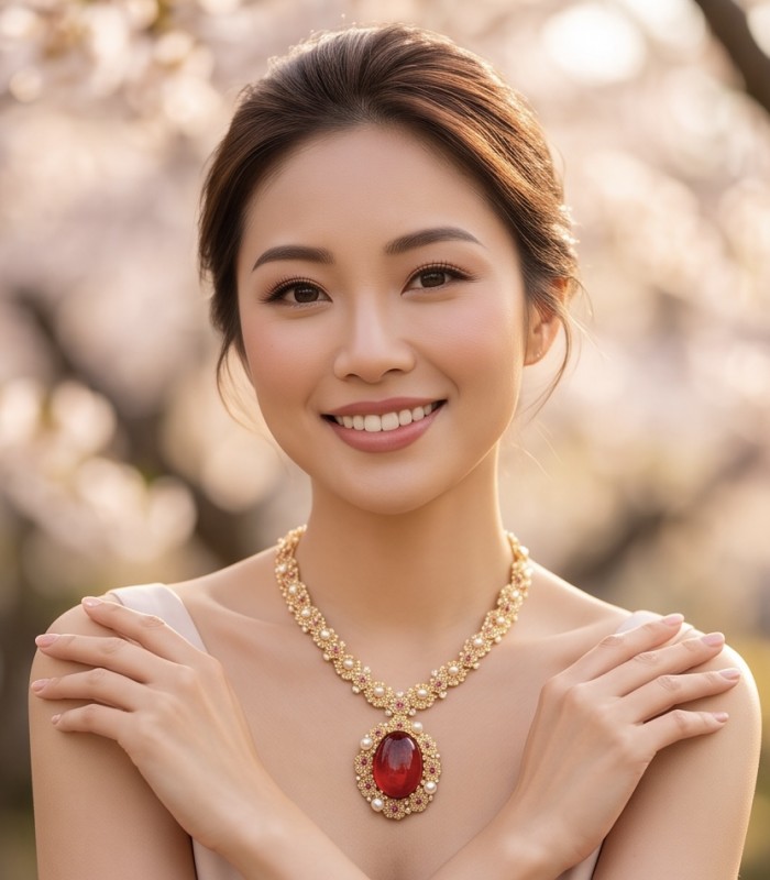 Luxurious 28.9 carat natural Mozambique Ruby 18K Gold over .925 Sterling Silver .925 Sterling Silver Statement Necklace - Worn on model, luxurious 28.9 carat Mozambique Ruby necklace.