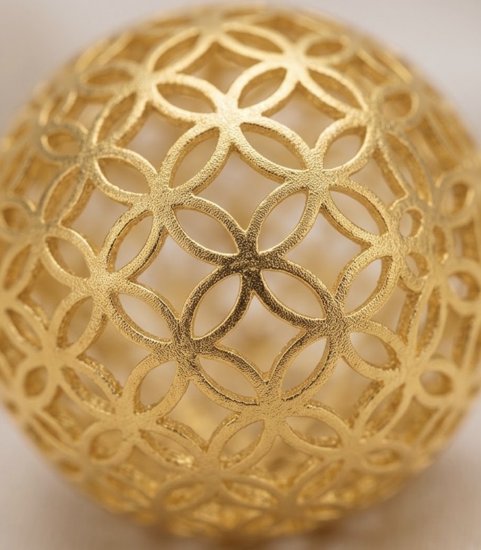 Black Label Collection - golden spheres - Dubai Style - Natural 22K Gold over .925 Sterling Silver handmade earrings - Close-up of intricate gold sphere pattern from Black Label Collection.