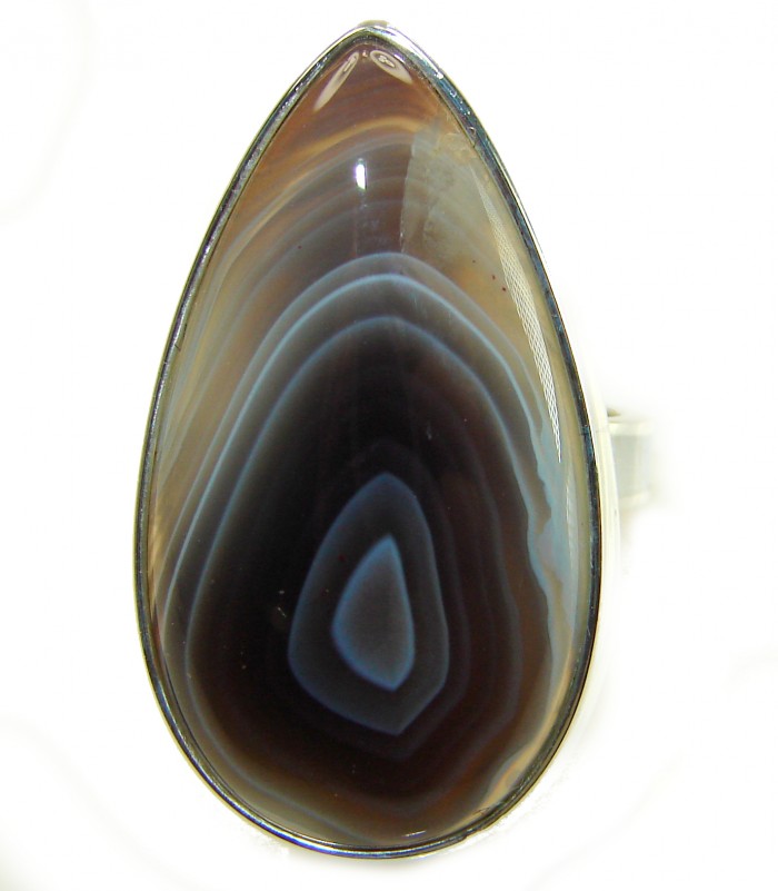 Sahara Dune Top Quality Botswana Agate .925 Sterling Silver handcrafted Ring s. 8 adjustable - Close-up of Sahara Dune Botswana Agate in .925 sterling silver setting