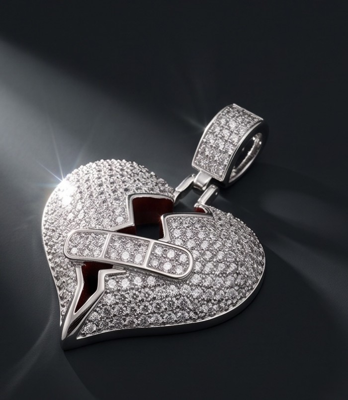 Healing Heart Luxurious 8.4 carat White Topaz .925 Sterling Silver handcrafted pendant - Healing Heart pendant with white topaz, front view on dark background.