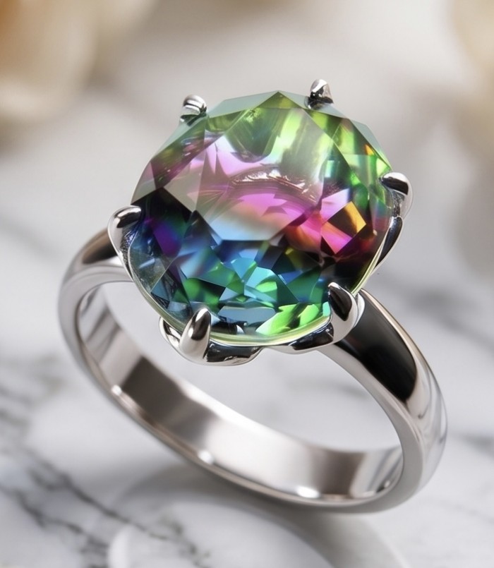 7.8 carat Brazilian Tourmaline .925 Sterling Silver Perfectly handcrafted Ring s. 6 - Close-up of 7.8 carat Brazilian Tourmaline ring in sterling silver