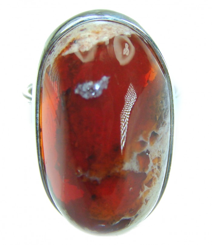 Bonfire Night best quality 26.5 carat Mexican Opal 18K Gold over .925 Sterling Silver handmade ring 8 - Close-up of 26.5 carat Mexican Opal ring set in 18K gold.