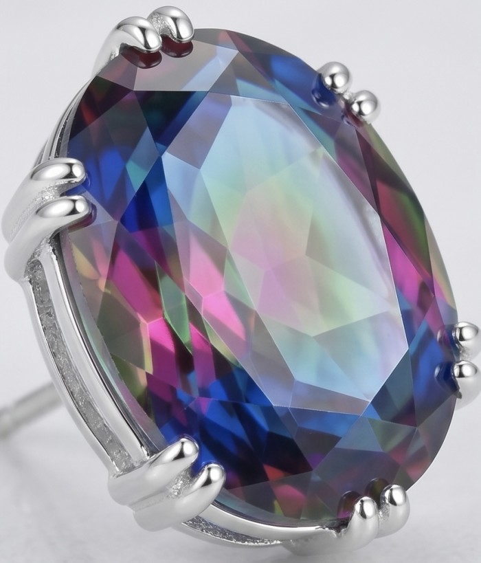 Luxurious authentic 11.2 carat Brazilian Tourmaline .925 Sterling Silver handcrafted earrings - Close-up of luxurious 11.2 carat Brazilian tourmaline in .925 silver setting