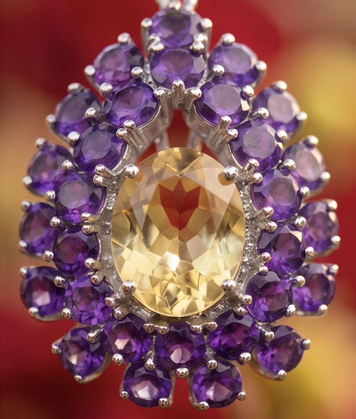 Timeless Beauty genuine 29.2 CARAT Citrine Amethyst .925 dipped in Rhodium Sterling Silver handmade Pendant - photo 3