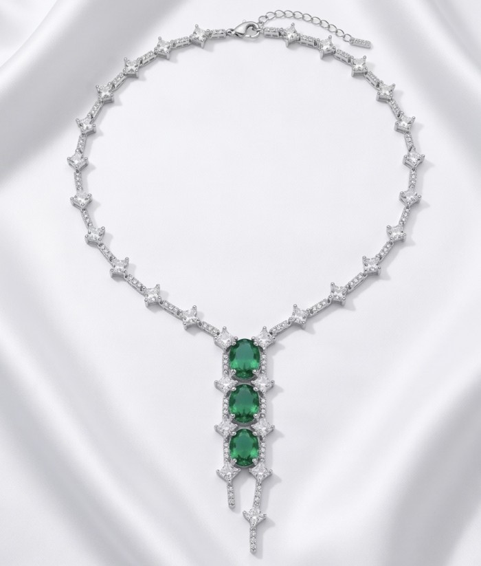 Gabriella 14.2 carat authentic Emerald rhodium over .925 Sterling Silver handcrafted Statement necklace - photo 4