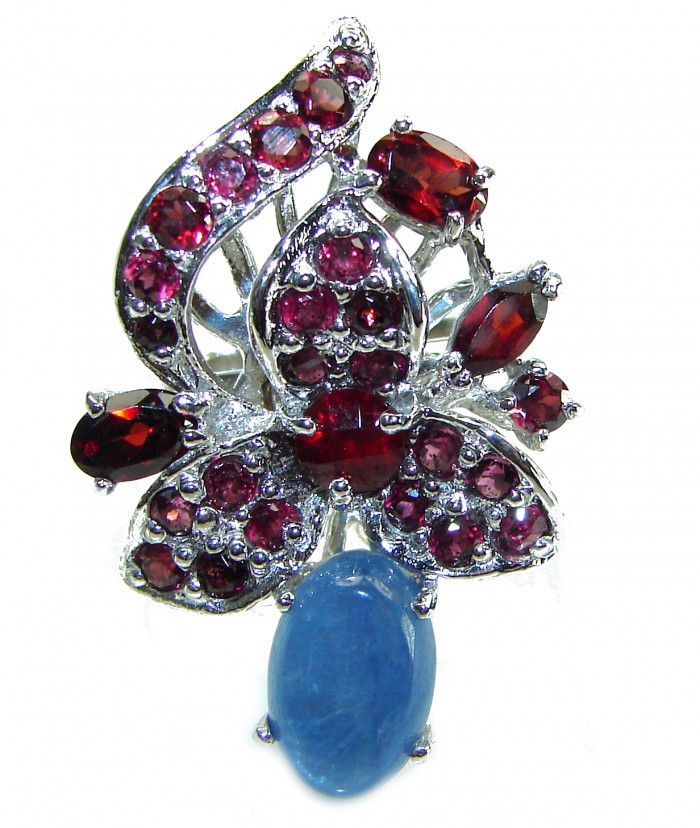 Floral design Best quality African Kyanite .925 Sterling Silver handcrafted Statement Ring size 7 - photo 2