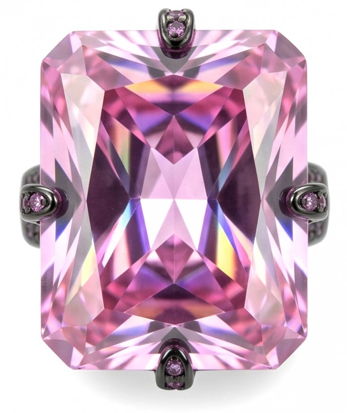 Anastasia 20.2 carat Pink Sapphire black rhodium over .925 Sterling Silver Handcrafted Statement Ring size 6 adjustable - Close-up of Anastasia 20.2 carat pink sapphire ring with black rhodium.