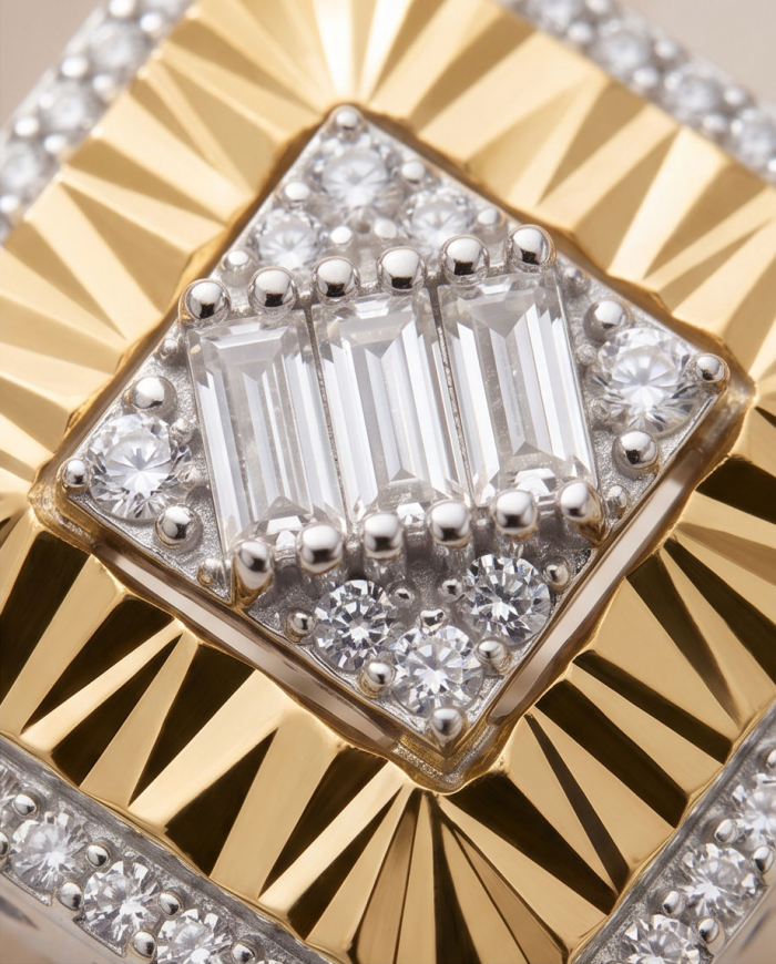 Art Deco 2.2 carat White Topaz 14K Gold over .925 Silver handcrafted Cocktail Ring s. 8 - Stone close-up of Art Deco 2.2 carat White Topaz in 14K Gold over silver.