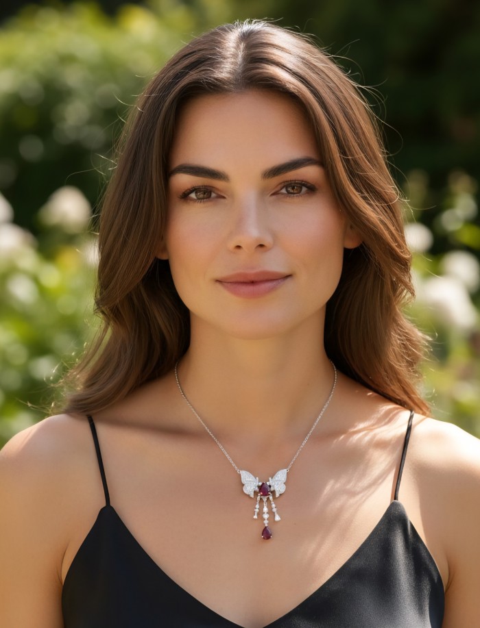 Giovanna - Magnificent Jewel 6.8 carat Ruby .925 Sterling Silver handcrafted incredible Statement Necklace - photo 1