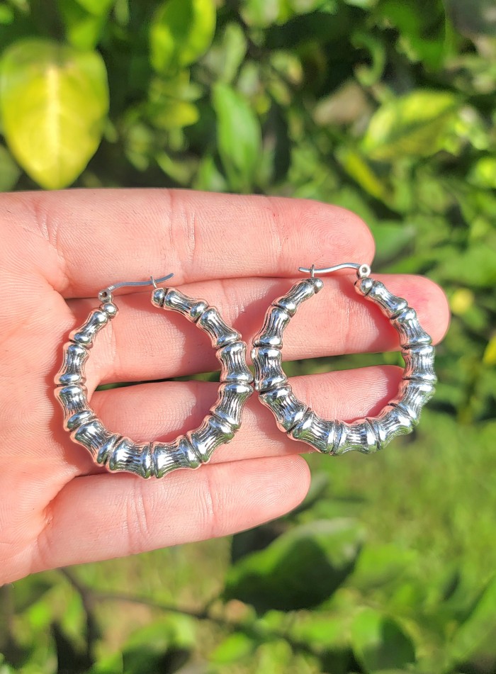 Huge - Bamboo Tree design .925 Sterling Silver handmade Bali made Earrings - photo 1