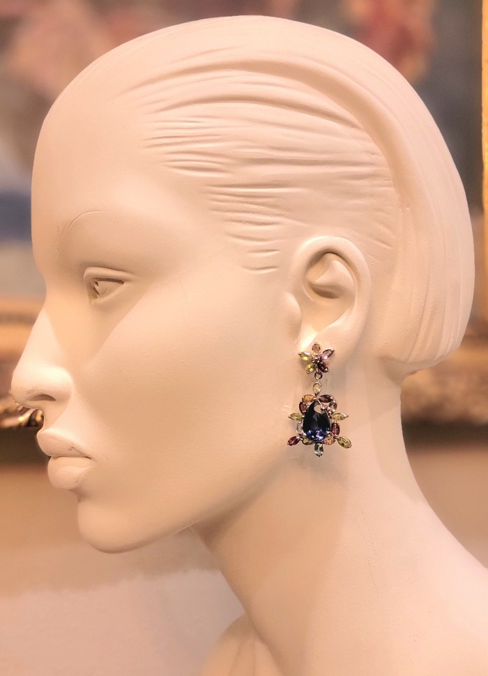 Splendid 12.5 carat London Blue Topaz .925 Sterling Silver Handcrafted Earrings - photo 2